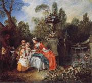 Nicolas Lancret A Lady in a Garden Taking coffee with some Children oil on canvas
